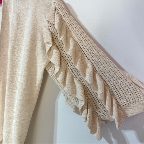 Rachel Parcell Ruffle Sleeve Open Front Cardigan with Pockets XS Oatmeal Beige - Picture 2 of 9
